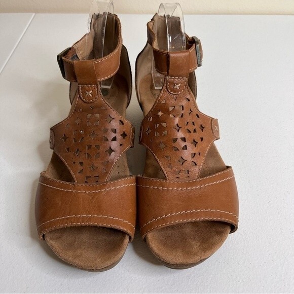 Earth Origins Hermia Tan Leather Wedge Gladiator Adjustable Ankle Strap Women 10 - Picture 2 of 15
